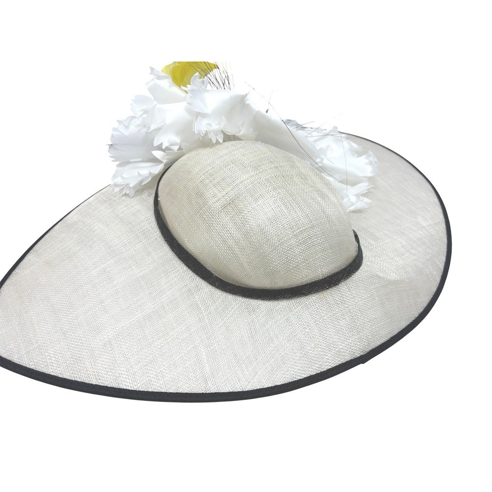 Nigel Rayment Fascinator Hat White Black Yellow Kentucky Derby Wedding - Picture 9 of 13